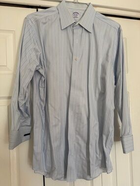 Brooks Brothers French Cuff Light Blue White Pinstripe Dress Shirt